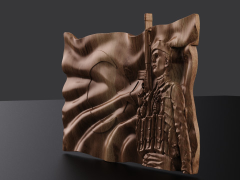 Turkish Flag and Soldier Bas Relief 3D 打印模型