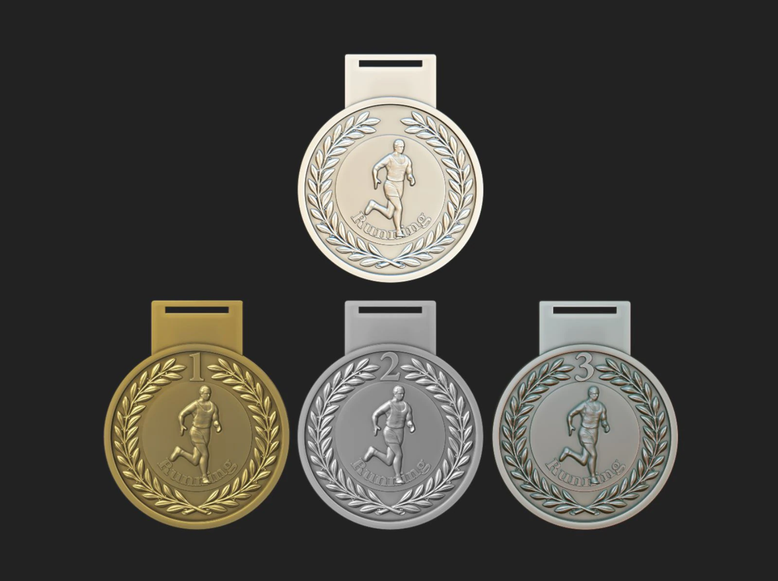 Men Running Award Medals 3D Print Model .c4d .max .obj .3ds .fbx .stl .blend 