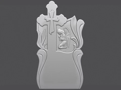 Memorial Tombstone with Cross for cnc 3D Print Model
