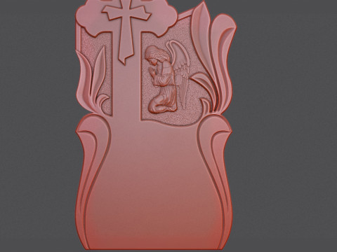 Memorial Tombstone with Cross for cnc Model do druku 3D