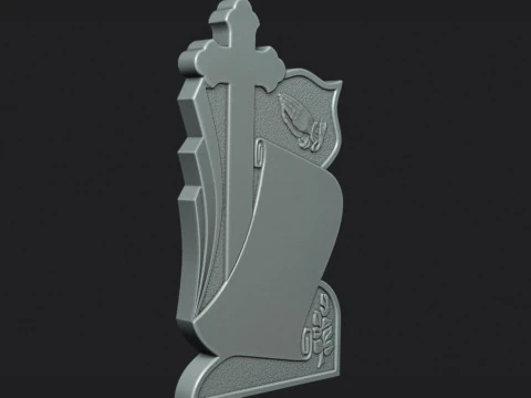 Memorial Tombstone with Cross for cnc Carving 3D Print Model