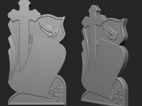 Memorial Tombstone with Cross for cnc Carving 3D Print Model