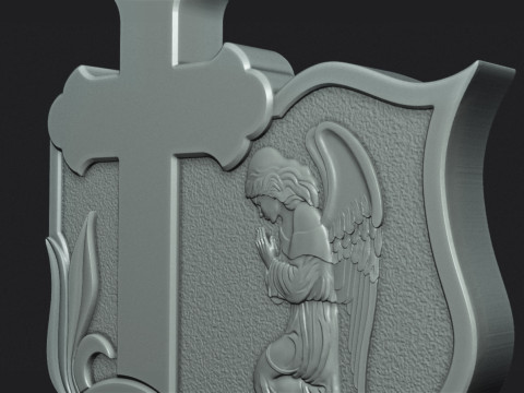 Memorial Tombstone with Angel for cnc Carving 3D Print Model