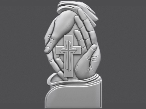 Gravestone With Cross in Palm Modèles 3D en vedette