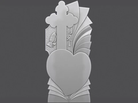 Memorial Tombstone with Cross for cnc Carving 3D Print Model