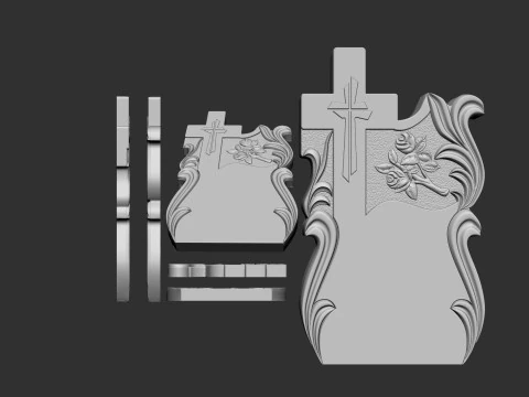 Memorial Tombstone with Cross for cnc Carving 3D Print Model