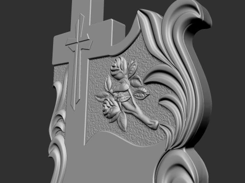 Memorial Tombstone with Cross for cnc Carving 3D Print Model