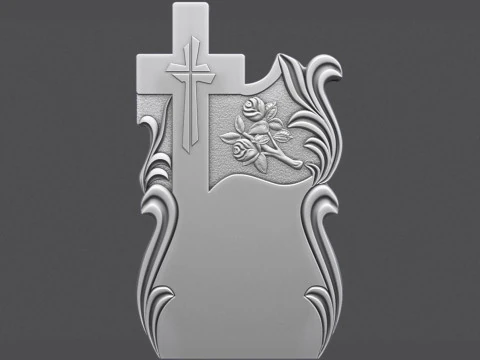 Memorial Tombstone with Cross for cnc Carving 3D Print Model