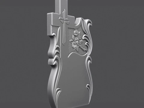 Memorial Tombstone with Cross for cnc Carving 3D Print Model