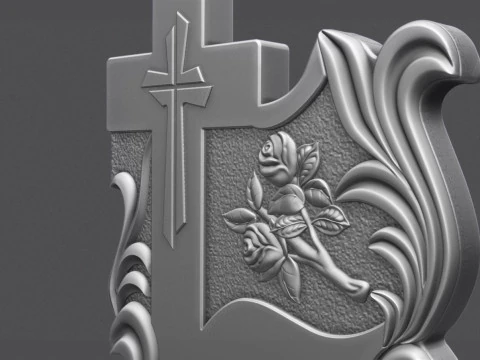 Memorial Tombstone with Cross for cnc Carving 3D Print Model