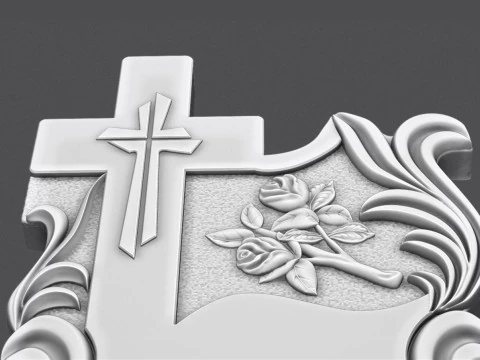 Memorial Tombstone with Cross for cnc Carving 3D Print Model