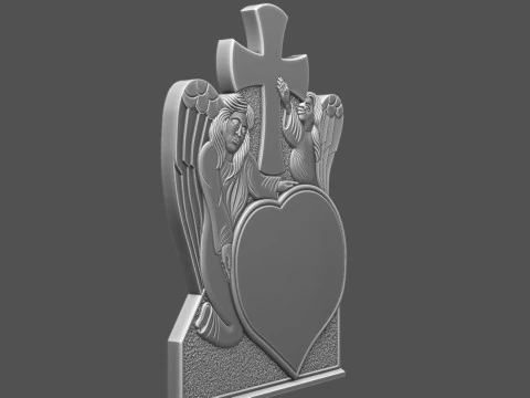 Memorial Tombstone with Angel for cnc Carving 3D Print Model