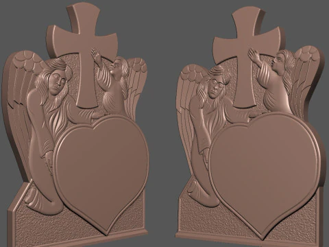 Memorial Tombstone with Angel for cnc Carving 3D Print Model