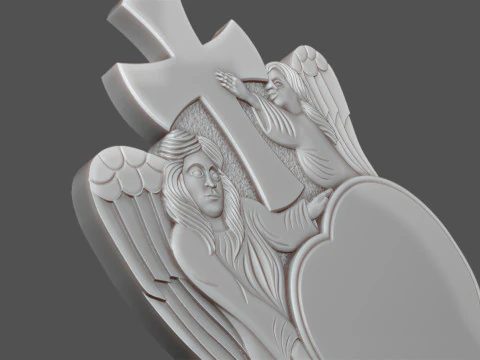 Memorial Tombstone with Angel for cnc Carving 3D Print Model