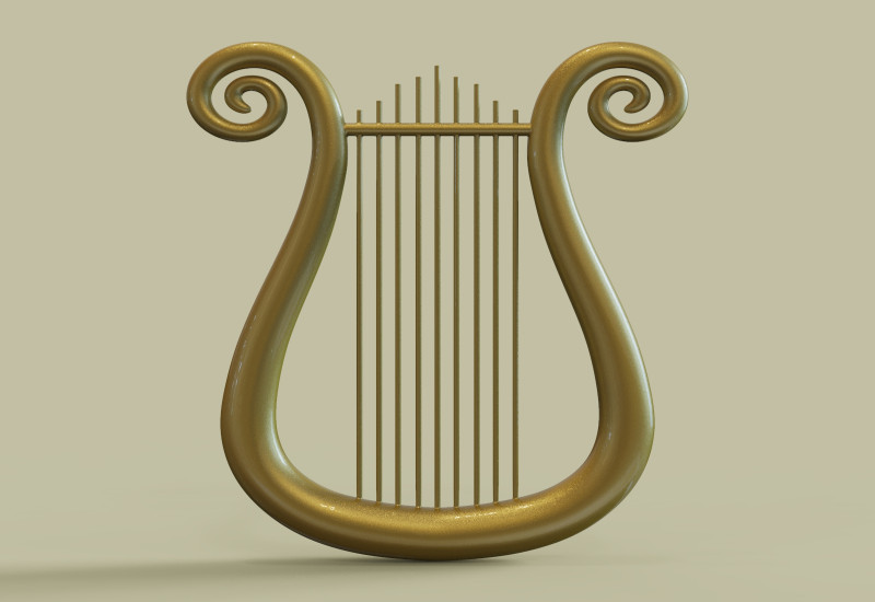 Golden Lyre 3D Druckmodell .c4d .max .obj .3ds .fbx .stl .blend 