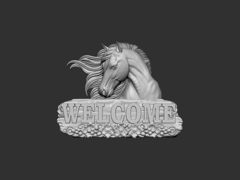 Welcome board with horse head bas relief Model Cetak 3D