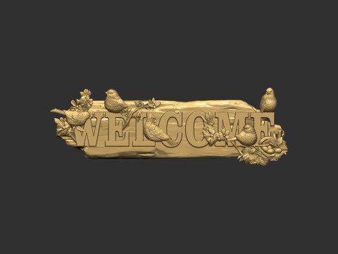 Welcome sign board with birds bas relief 3D printmodel