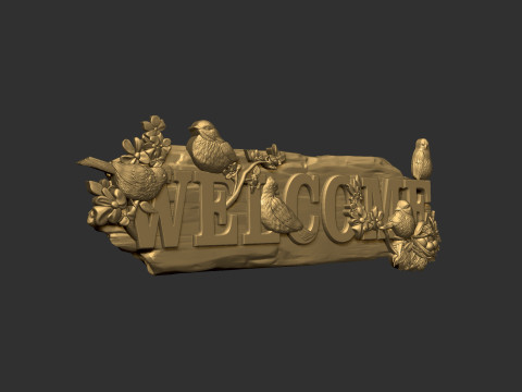 Welcome sign board with birds bas relief 3D 打印模型