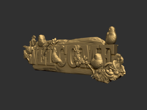 Welcome sign board with birds bas relief 3D 打印模型