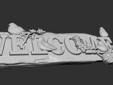 Welcome sign board with birds bas relief 3D 打印模型