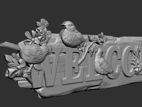 Welcome sign board with birds bas relief 3D 打印模型