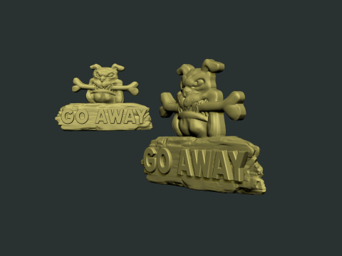 Go Away Dog bas relief 3D Print Model