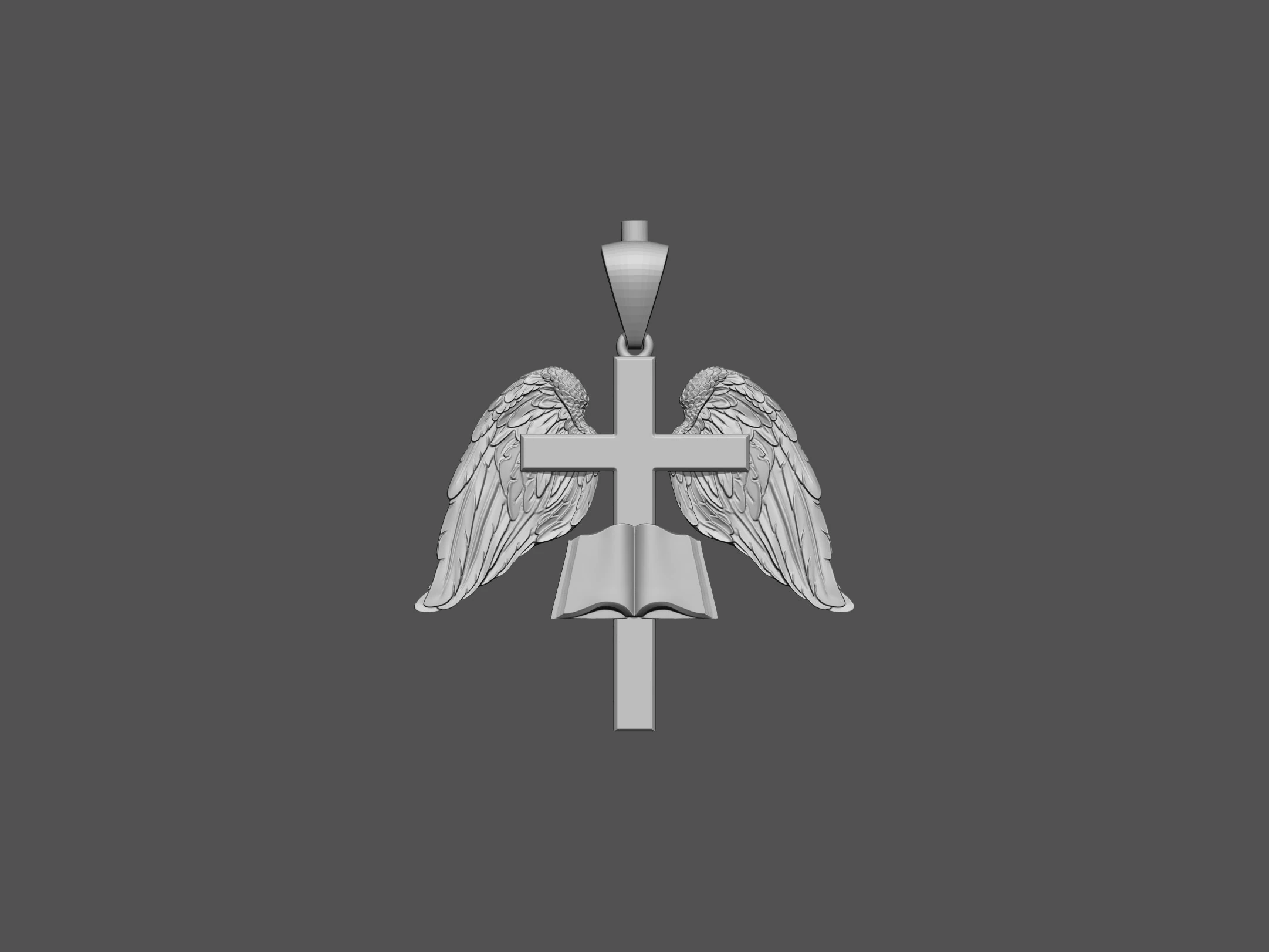 Cross with Wings Pendant 3D Print Model .c4d .max .obj .3ds .fbx .stl .blend 