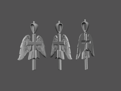 Cross with Wings Pendant 3D Print Model