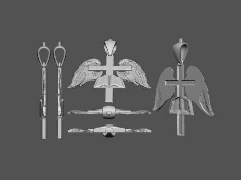Cross with Wings Pendant 3D Print Model
