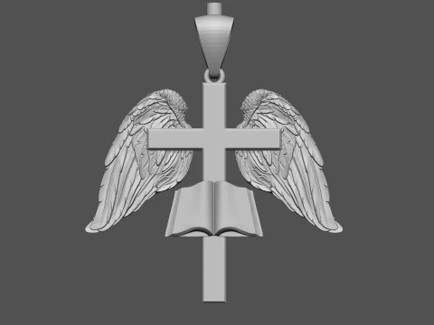 Cross with Wings Pendant 3D Print Model
