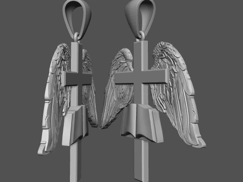 Cross with Wings Pendant 3D Print Model