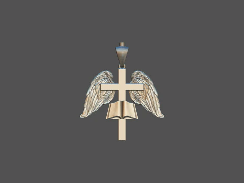 Cross with Wings Pendant 3D Print Model