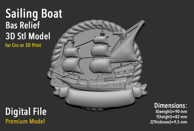 Sailing Boat Badge 3D Baskı Modeli .c4d .max .obj .3ds .fbx .stl .blend 