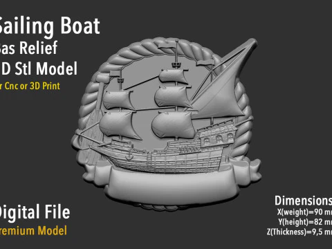 帆船バッジ 3Dプリントモデル