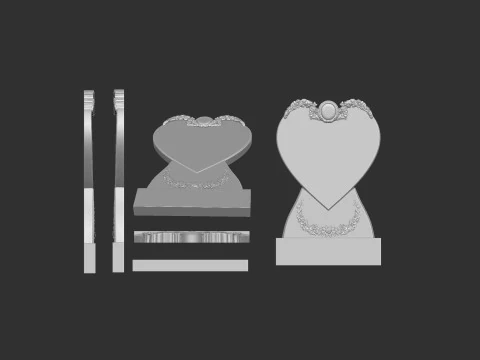 Heart Shaped Memorial Tombstone 3D Print Model