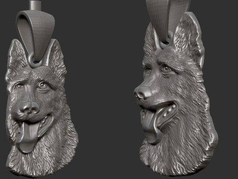 German Shepherd Pendant Model Cetak 3D