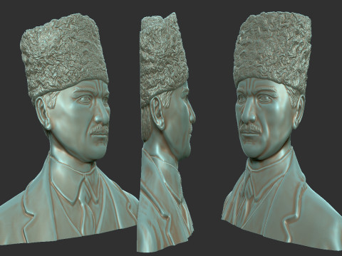Gazi Mustafa Kemal Ataturk Bas Relief Model Cetak 3D