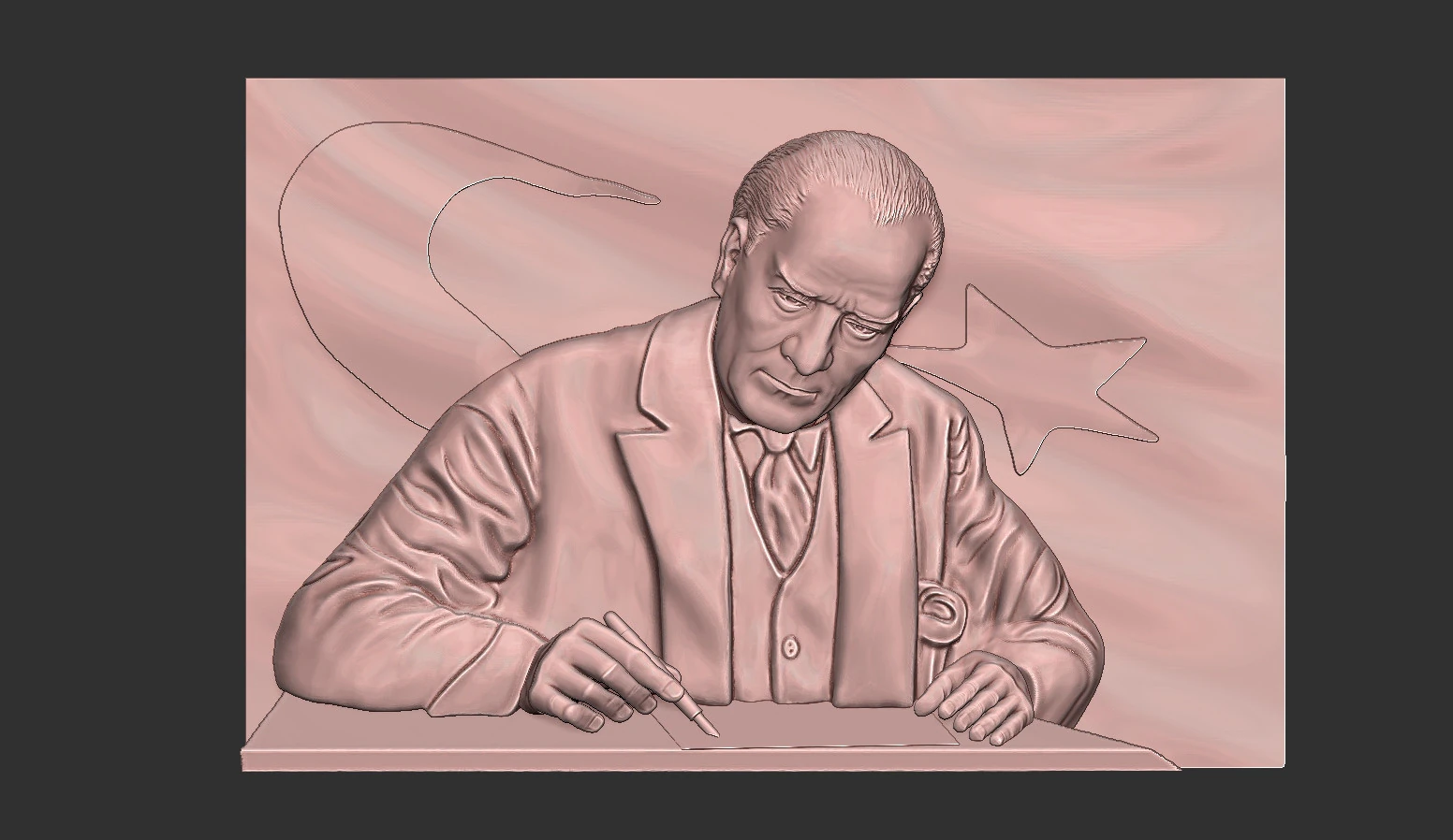 Gazi Mustafa Kemal Ataturk Bas Relief 3D Print Model .c4d .max .obj .3ds .fbx .stl .blend