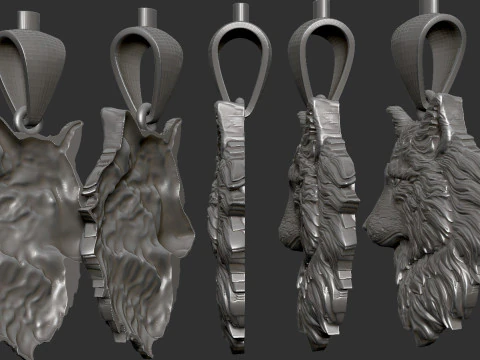 Wolf head pendant 3D Print Model
