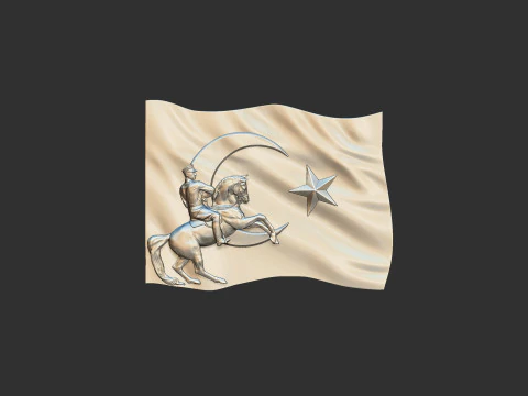Gazi Mustafa Kemal Ataturk and Turkish Flag 3D Print Model