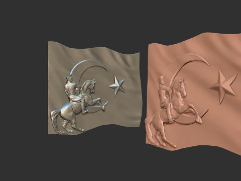 Gazi Mustafa Kemal Ataturk and Turkish Flag 3D Print Model