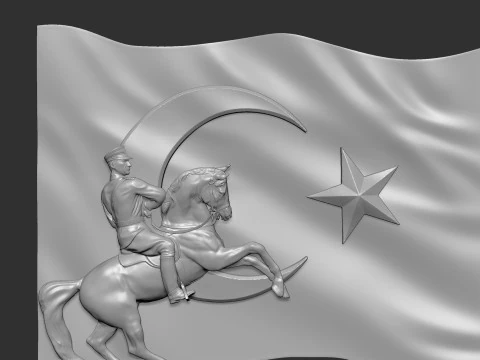 Gazi Mustafa Kemal Ataturk and Turkish Flag 3D Print Model