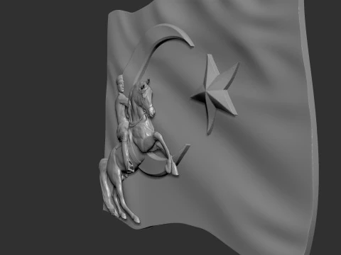 Gazi Mustafa Kemal Ataturk and Turkish Flag 3D Print Model
