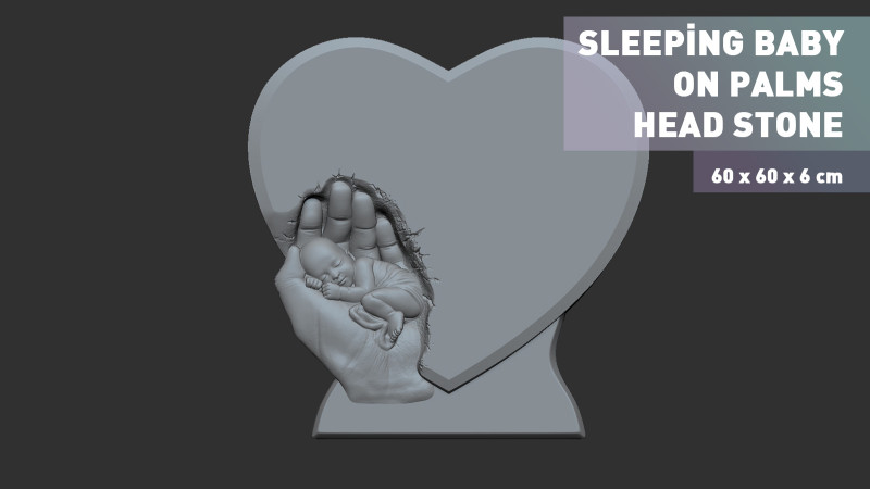 Sleeping Baby on Palms Headstone 3D Baskı Modeli .c4d .max .obj .3ds .fbx .stl .blend