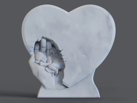 Sleeping Baby on Palms Headstone 3D Print Model