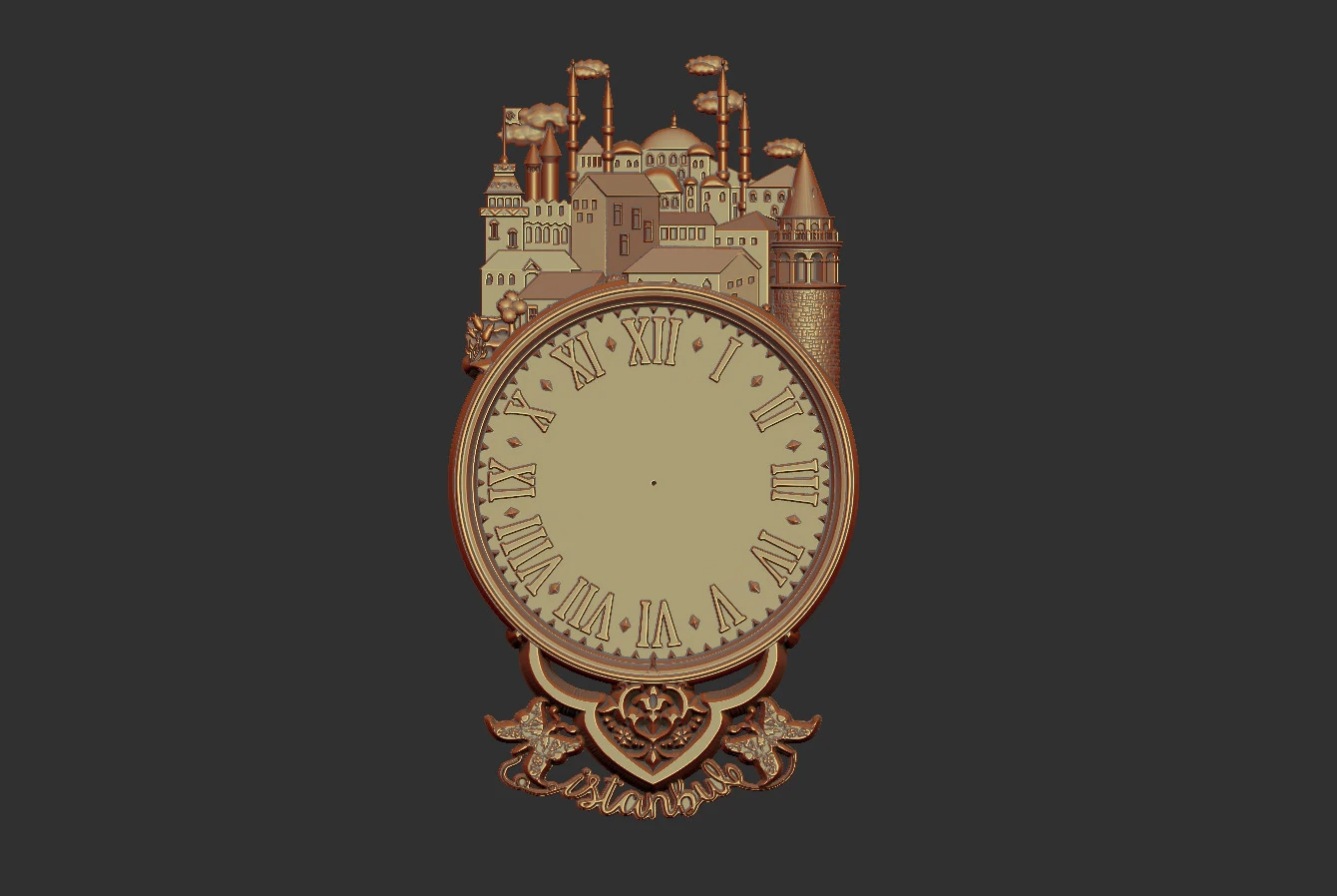 Istanbul city wall clock 3D Print Model .c4d .max .obj .3ds .fbx .stl .blend