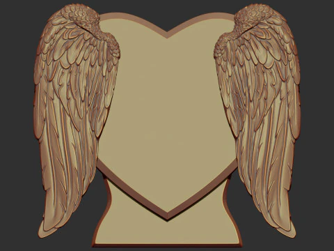 Hart en engelenvleugels grafsteen 3D printmodel