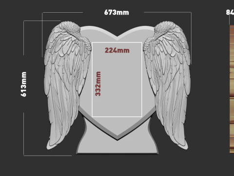 Heart and Angel Wings Tombstone 3D Print Model