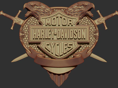 Harley Davidson Emblem Bas Relief 3D Print Model
