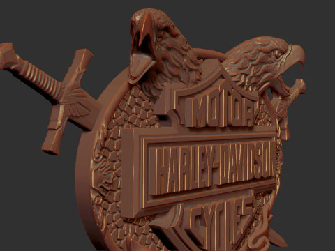 Harley Davidson Emblem Bas Relief 3D Print Model